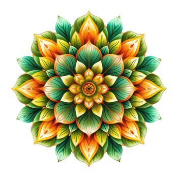 A colorful mandala with green, orange and yellow colors png