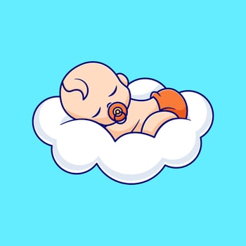Cute baby sleeping on cloud pillow cartoon icon illustration vector