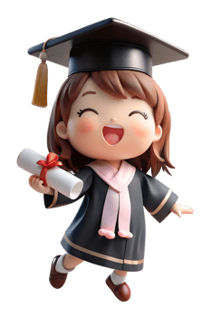 , A young women in a Graduation gown suit and hat, 3d render anime style. png