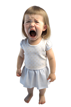 , Illustration style 3d render of A little girl was crying isolated on transparent background png