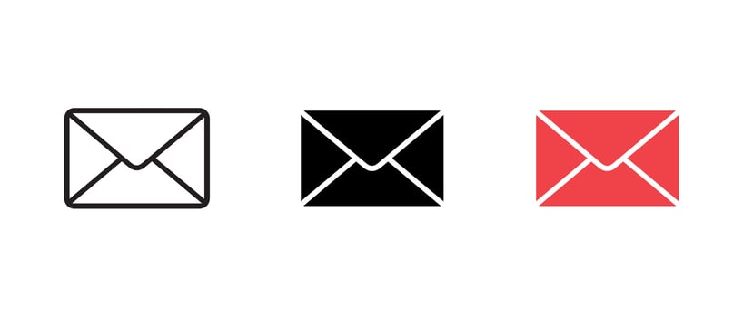 Email icon set on white background. Vector illustration in outline and flat style