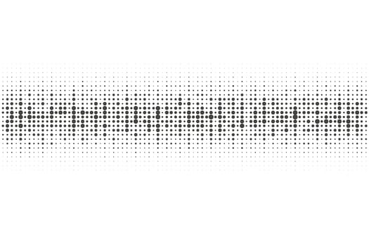Dotted pattern. Halftone digital border. Circle and point grid. Audio music frequency graphic wave. Pixel equalizer modern background. vector