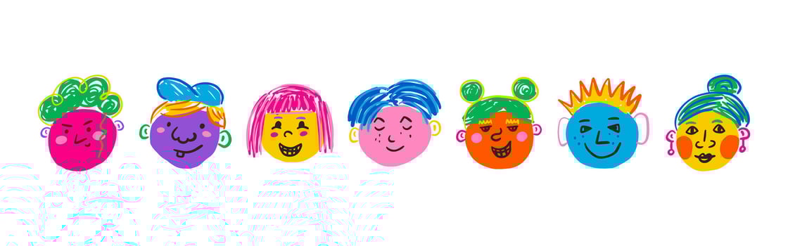 Colorful people face set. Funny portraits, modern abstract character in doodle style. hand drawn illustration vector