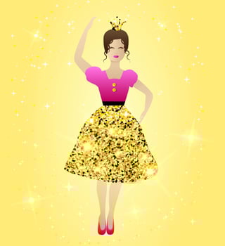 Gold Sparkle Princess Illustration Design in Pink Dress with Magical Stars Background vector