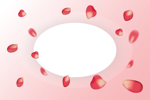 Realistic red rose petals with mockup, frame, for card, march 8, birthday, mother's day vector