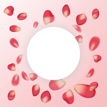 Realistic red rose petals with mockup, frame, for card, march 8, birthday, mother's day vector