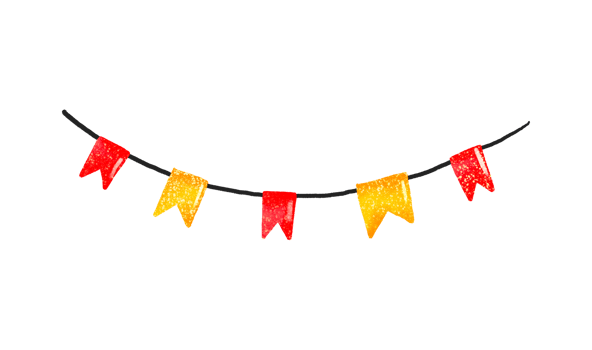 Flags and garlands. Happy birthday. Hand drawn holiday illustration on isolated background png
