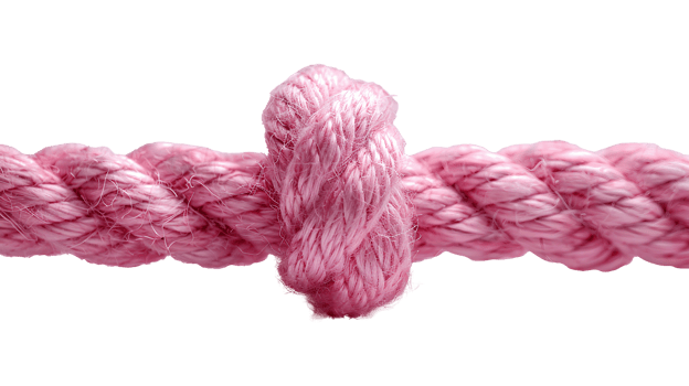 Pink rope with knot . Pink thick string with rope in the middle isolated. Shoe lace string . String top view . Pink rope flat lay png