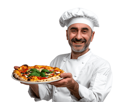 male chef holding pizza png