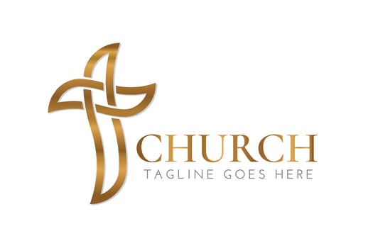 Gold Christian Church Logo Design with Golden Cross vector