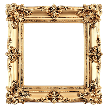 Rectangular gold frame, baroque luxury, carved details, vintage golden frame, isolated on transparent background png
