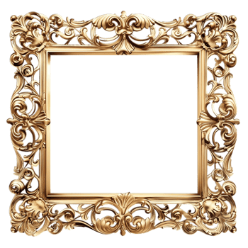 Rectangular gold frame, baroque luxury, carved details, vintage golden frame, isolated on transparent background png