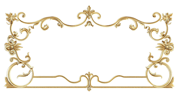 Luxurious wide frame in gold leaf finish, ornate rococo elements for elegant interior design, Rectangular gold frame, baroque luxury, carved details, vintage golden frame png