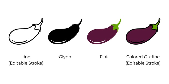 Eggplant, aubergine, brinjal icon set isolated on white background. vector