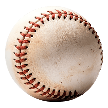 Realistic baseball with red threads and a seam. Close up. Transparent background png