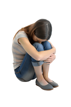 , 3d style illustration of A young woman hugs her knees and cries. isolated on transparent background png