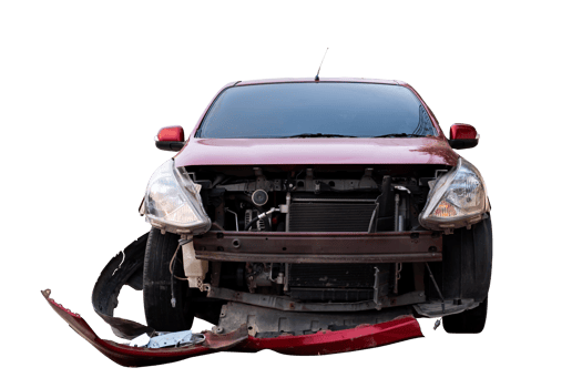 Car crash, Front view of red car get damaged by accident on the road. damaged cars after collision. Isolated on transparent background, car crash broken,Bumper, Fil png