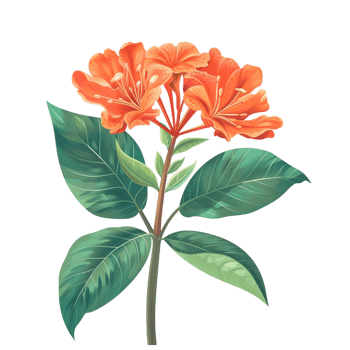 illustration of an orange red Crotala flower with green leaves png