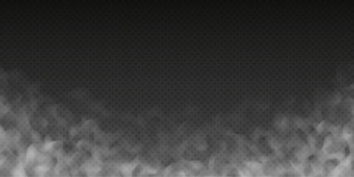 Fog or smoke cloud isolated on dark background. Realistic smog, haze, mist or cloudiness effect. vector
