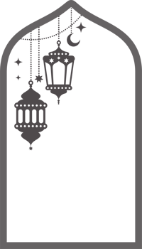 Ramadan frame with lanterns. Muslim decorated window. Islamic outline arch template. Traditional illustration for greeting card post and banner design. png