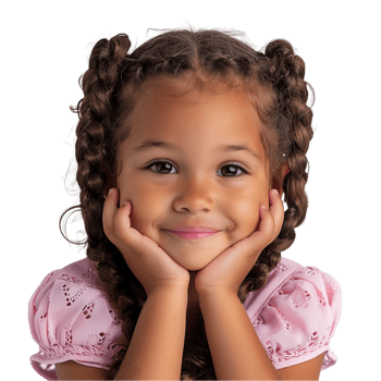 Smiling young girl with braided hair on transparent background png
