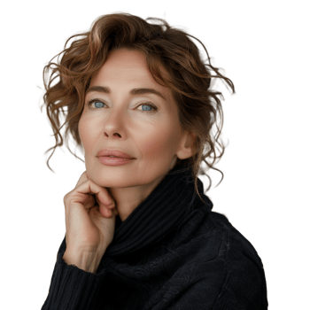 Elegant mature woman with a thoughtful expression png