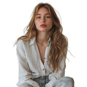 Young woman with a serene expression on transparent background png