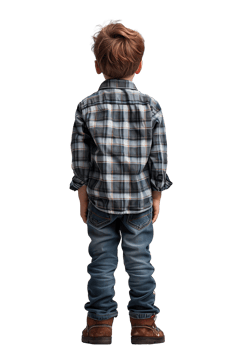 Young boy in casual outfit standing with back to camera png