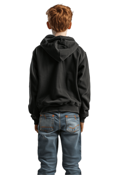 Young boy in a hoodie standing with back turned png