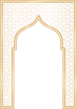 Ramadan Islamic arch frame with ornament. Muslim traditional door illustration for wedding invitation post and templates. Golden frames in oriental style. Persian windows shape png