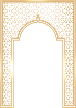 Ramadan Islamic arch frame with ornament. Muslim traditional door illustration for wedding invitation post and templates. Golden frames in oriental style. Persian windows shape png