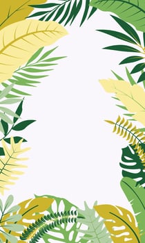 Blank background of pile of leaves. Tropical leaves border vector