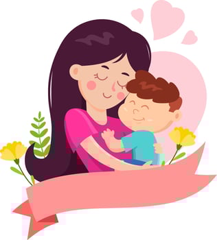Cartoon Mother's Day Banner Template, Mother Embracing A Son vector