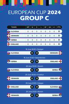 2024 Germany European Football Championship match schedule poster for print web and social media Group C vector