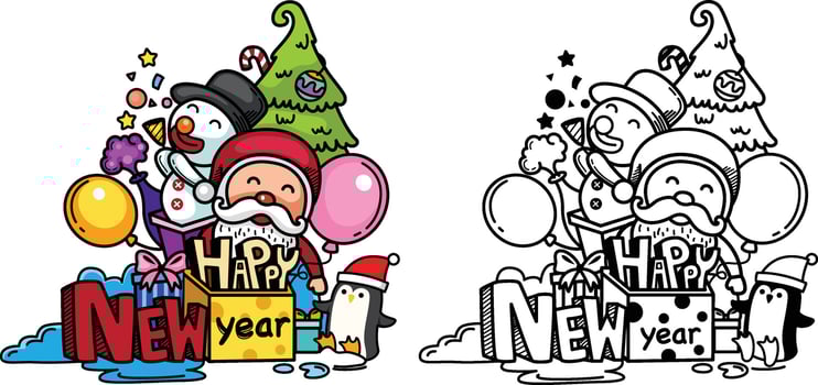 Hand drawn santa claus happy new year and merry christmas.illustration vector
