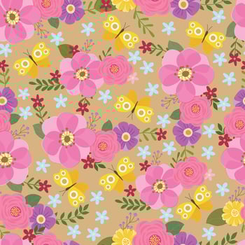 flower with butterfly hand drawn seamless pattern illustration for decorate invitation greeting birthday party celebration wedding card poster banner textile wallpaper paper wrap background vector