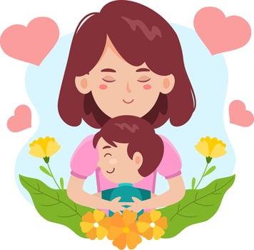 Cartoon Mother's Day Banner Template, Mother Embracing A Son vector