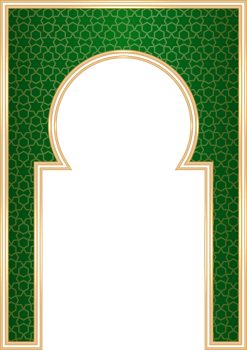 Ramadan Islamic arch frame with ornament. Muslim traditional door illustration for wedding invitation post and templates. Golden and green frame in oriental style. Persian windows shape png