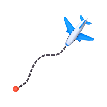 3D icon of the aircraft trajectory route. Travel icon, airplane flight route png