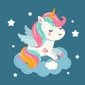 Cute Unicorn on Fluffy Clouds vector
