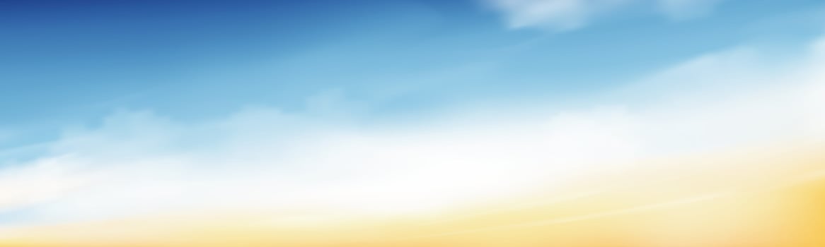 Sky blue with cloud background , Horizon beach sunset with yellow color on spring,Panorama beautiful Nature morning sunrise sky in sunny day Summer,Banner landscape background vector