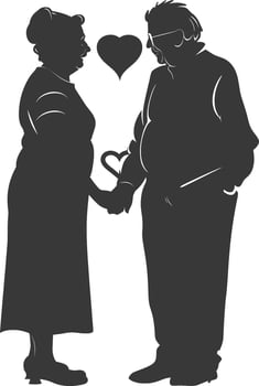 AI generated Silhouette elderly couple holding heart symbol black color only vector
