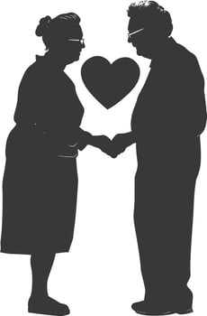 AI generated Silhouette elderly couple holding heart symbol black color only vector