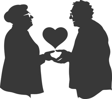 AI generated Silhouette elderly couple holding heart symbol black color only vector
