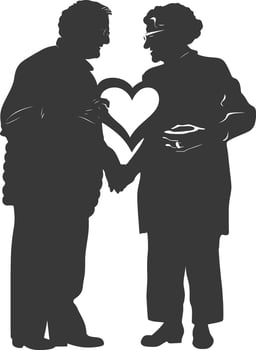 AI generated Silhouette elderly couple holding heart symbol black color only vector