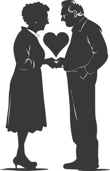 AI generated Silhouette elderly couple holding heart symbol black color only vector