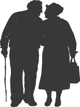 AI generated Silhouette elderly couple holding heart symbol black color only vector