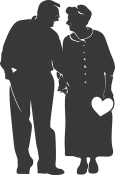 AI generated Silhouette elderly couple holding heart symbol black color only vector
