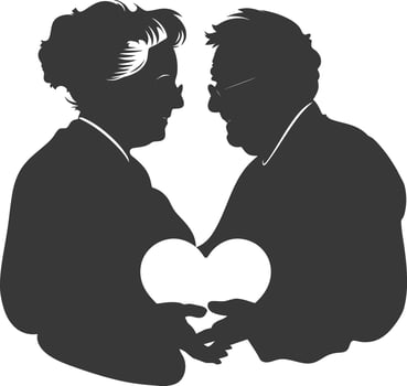 AI generated Silhouette elderly couple holding heart symbol black color only vector