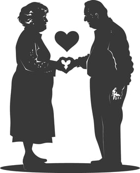 AI generated Silhouette elderly couple holding heart symbol black color only vector